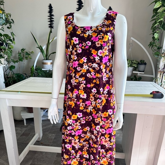 Vintage Dresses & Skirts - Handmade 1960s floral print, maroon,  pink orange brown, full size maxi dress